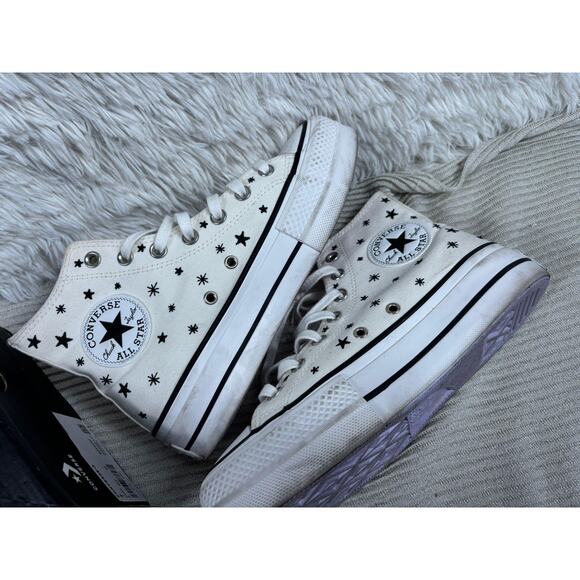 Converse Chuck Taylor All Star Lift Shoes Womens Size 7 Egret Star Print Hi Top - Picture 7 of 11
